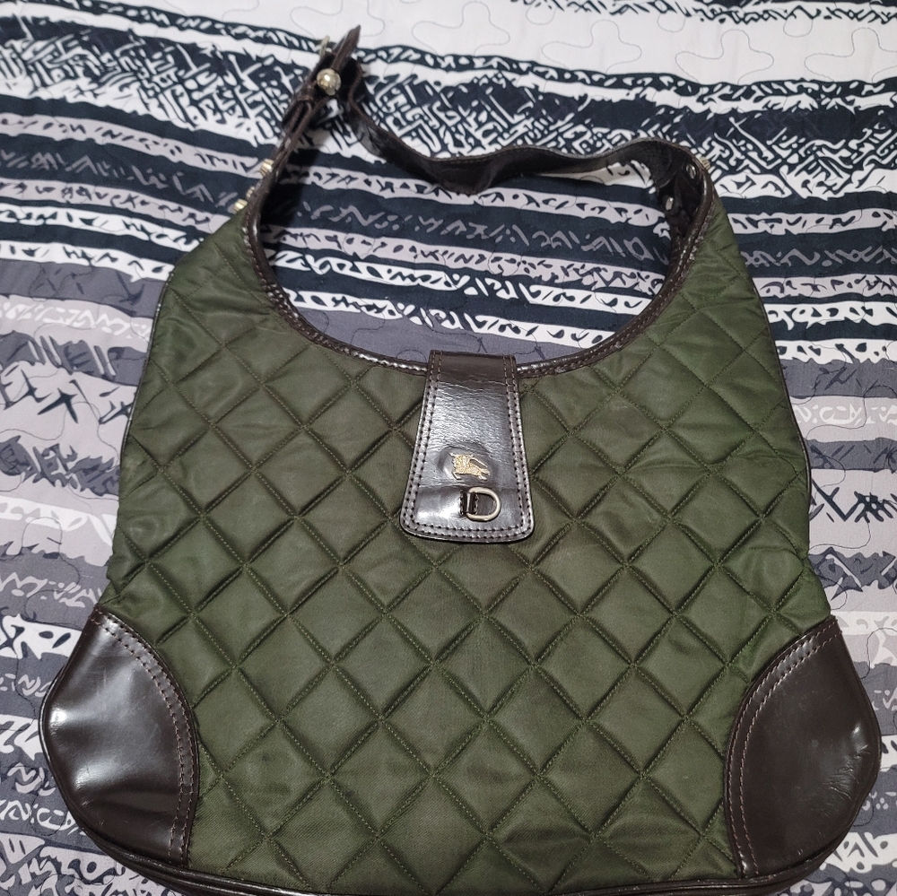 Burberry Green/Brown Quilted Nylon Brook Hobo Bag